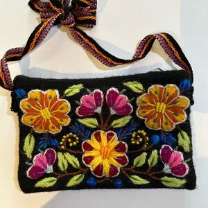 Embroidered Floral Black Bag